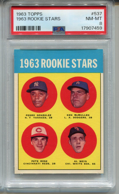 1963 Topps Pete Rose Rookie Card PSA 8 NM MINT Graded Baseball #537 Centered RC