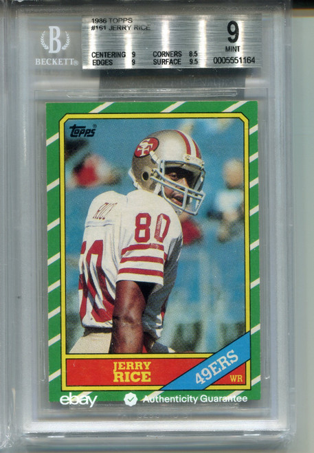 1986 Topps Jerry Rice Rookie Card BGS 9 MINT w 9.5 Football #161