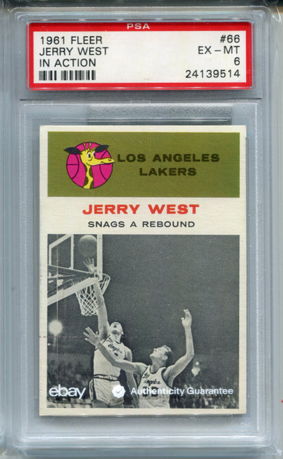 1961 Fleer Jerry West Rookie Card PSA 6 Ex MINT CENTERED Basketball #66