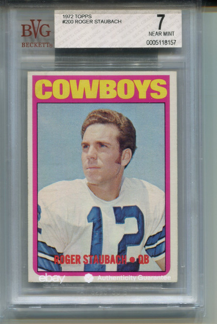 1972 Topps Roger Staubach Rookie Card BVG 7 Nr MINT Graded Football #200