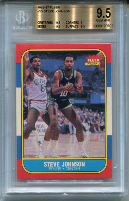 1986 Fleer Steve Johnson Card BGS 9.5 Gem Mint Graded Basketball #55