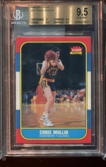 1986 Fleer Chris Mullin Rookie Card BGS 9.5 GEM MINT Graded Basketball #77