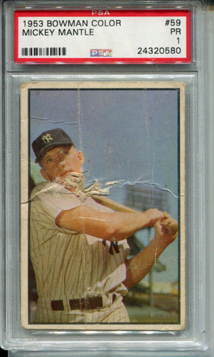 1953 Bowman #59 Mickey Mantle Yankees Baseball Card — RSA