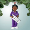 Christmas Ornament of Purple Scrubs Nurse - Female Dark Skin