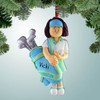 Christmas Ornament of Female Golfer with Blue Bag - Brown Christmas Ornament of Female Golfer with Blue Bag - Brown