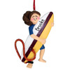 Christmas Ornament of Surfer Female Carrying Board - Brown Hair