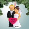 Christmas Ornament of Wedding Couple Pink Heart - M Blonde, F Brown