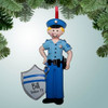 Christmas Ornament of Policeman Shield with Stripes - Blonde Hair