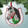 Christmas Ornament of Gray Horse with Horseshoe