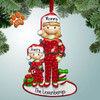 Single Mom with child in Red Pajamas Personalized Christmas Ornament