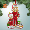 Single Mom with child in Red Pajamas Personalized Christmas Ornament