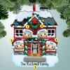 image of red brick house family in winter setting ornament - 4