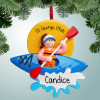 Christmas Ornament of Kayak Female with Brown Hair