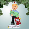 Christmas Ornament of New Job Holding Check - Male Blonde Hair