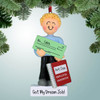 image of New Job Holding Check - Male Brown Hair Personalized Christmas Ornament