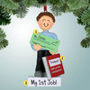 Christmas Ornament of New Job Holding Check - Male Brown Hair