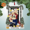 image of Family at Front Door with Garland - 3 Personalized Christmas Ornament