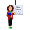 Personalized Teacher with White Board - Brown Hair Christmas Ornament