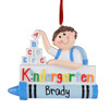 Personalized Kindergarten Boy Stacking Blocks - Brown Hair Christmas Ornament