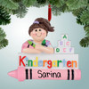 Christmas Ornament of Kindergarten Girl Holding Crayons - Brown Hair Christmas Ornament of Kindergarten Girl Holding Crayons - Brown Hair