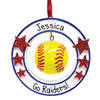 Personalized Hanging Softball with Stars Christmas Ornament