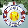 Personalized Hanging Softball with Stars Christmas Ornament