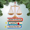 Personalized Born to Argue Lawyer Christmas Ornament