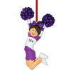 Personalized Jumping Cheerleader Purple - Brown Hair Christmas Ornament