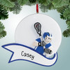 Personalized Lacrosse Player with Blue Banner Christmas Ornament