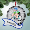 Christmas Ornament of Biker with Banner - Male