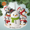 Personalized Penguin Family Building Snowman - 4 Christmas Ornament