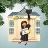 Personalized Graduate in Front of School - Female Brown Christmas Ornament