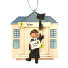 Personalized Graduate in Front of School - Male Brown Christmas Ornament