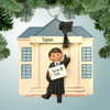 Personalized Graduate in Front of School - Male Brown Christmas Ornament