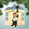Personalized Graduate in Front of School - Male Brown Christmas Ornament