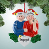 Personalized Engaged Couple with Santa Hats Christmas Ornament