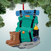 Personalized Hiking Essentials with Boots and Backpack Christmas Ornament