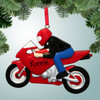 Christmas Ornament of Red Rocket Motorcycle with Red Helmet