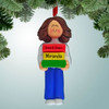 Christmas Ornament of Reading Girl with Book Stack - Brown Hair