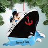 Christmas Ornament of Cruising Couple on Black Ship Christmas Ornament of Cruising Couple on Black Ship