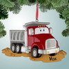Christmas Ornament of Red Dump Truck in Mud