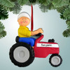 image of Boy with Yellow Shirt on Red Tractor ornament