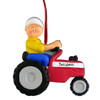 image of Boy with Yellow Shirt on Red Tractor ornament