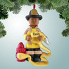 Christmas Ornament of Fireman with Yellow Hose - Dark Skin Christmas Ornament of Fireman with Yellow Hose - Dark Skin