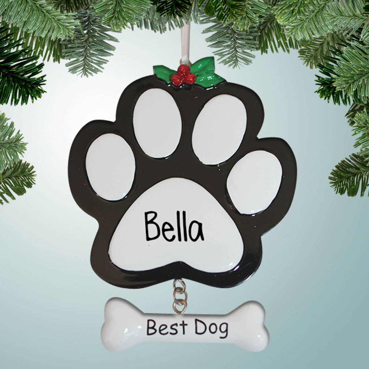 Download Dog Christmas Ornaments Dog Paw Print with Bone - Black ...