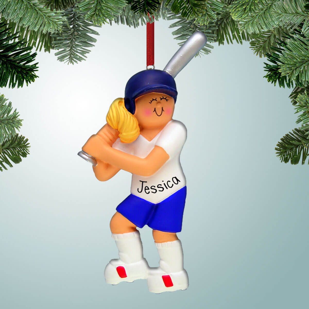 girl softball player christmas ornament