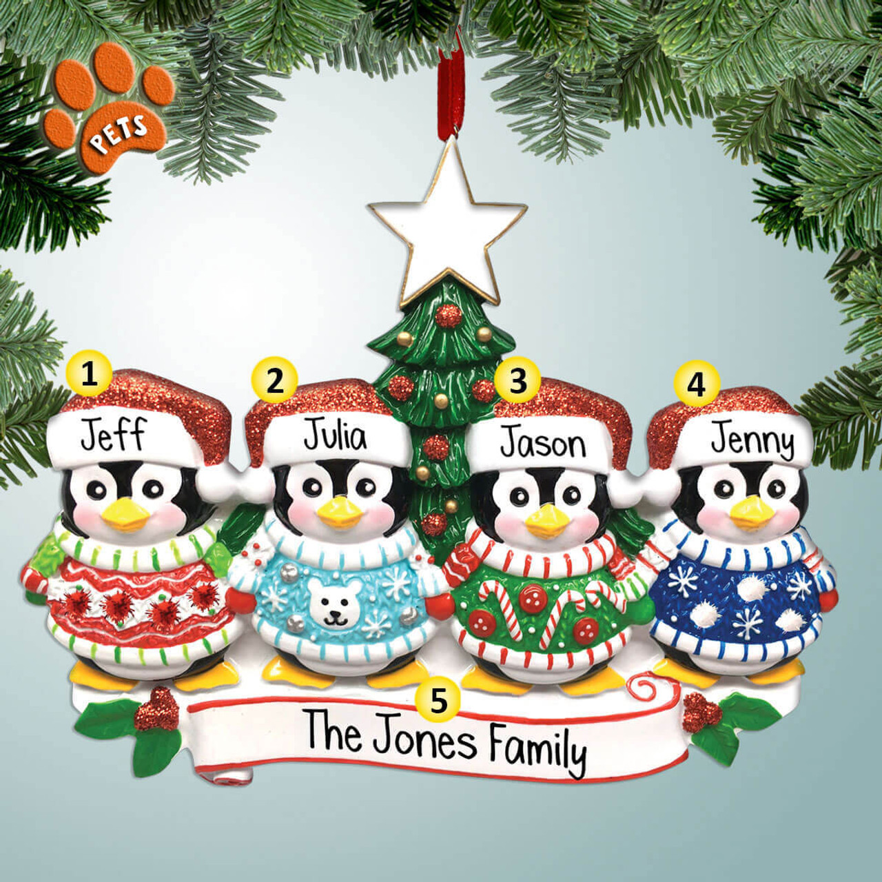 Penguins in Ugly Sweaters Ornament, Family of 3 