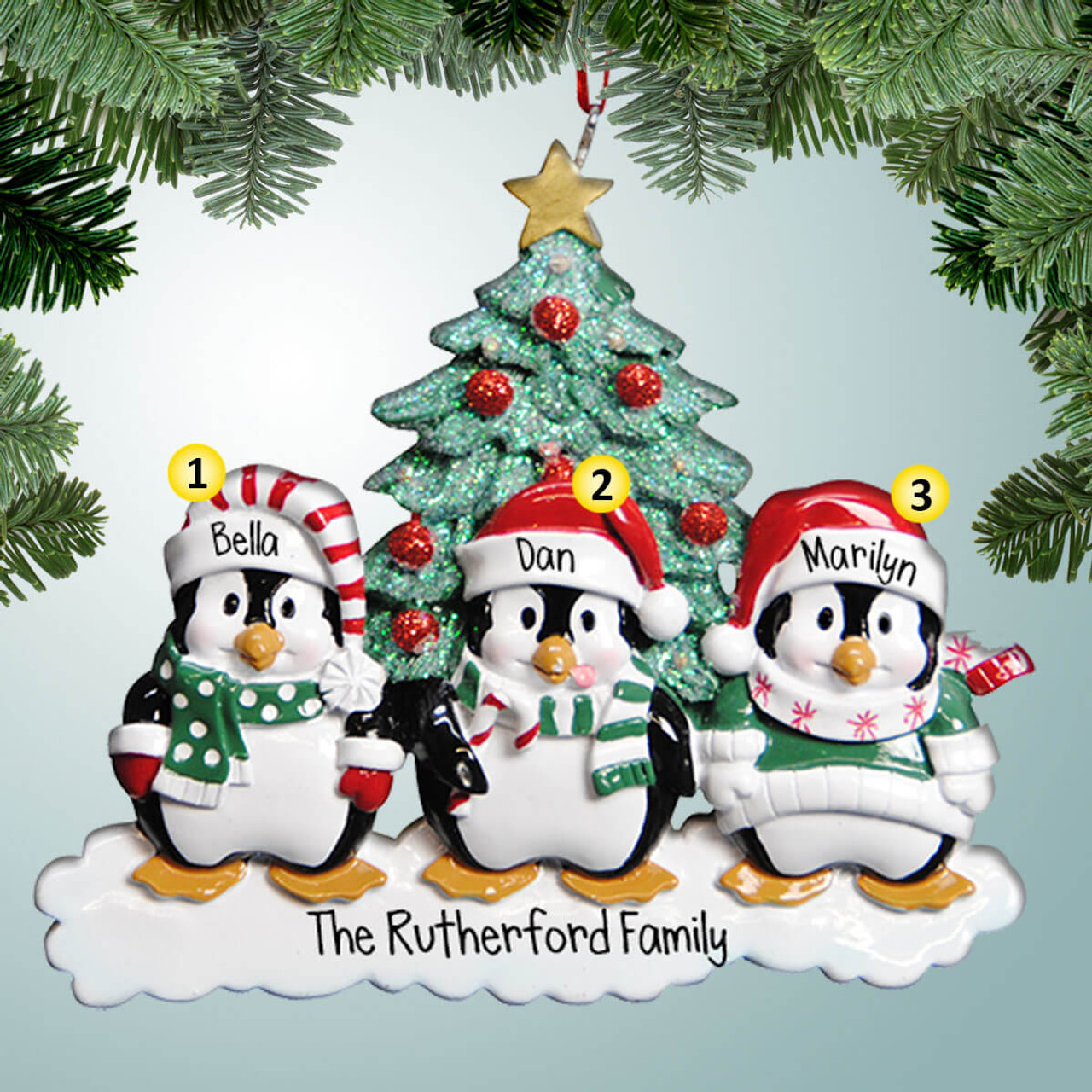  Penguin Family of 3 Personalized Christmas Ornament Polyresin  Green Glitter Christmas Tree Family Ornament Unique Keepsake Gifts for  Kids, Grandkids, Grandparents : Home & Kitchen