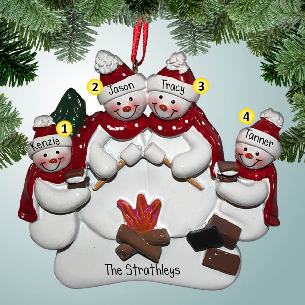 Fridja Personalized Snowman Family of 4 Christmas Ornament Custom