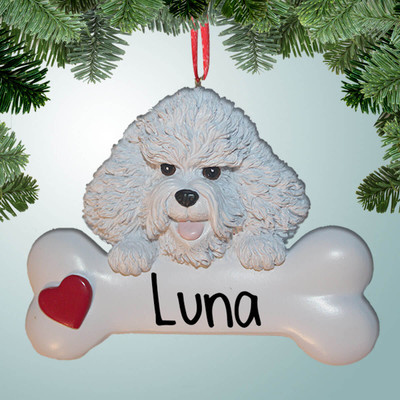 Christmas Ornament of Bichon Frise on Bone Christmas Ornament of Bichon Frise on Bone